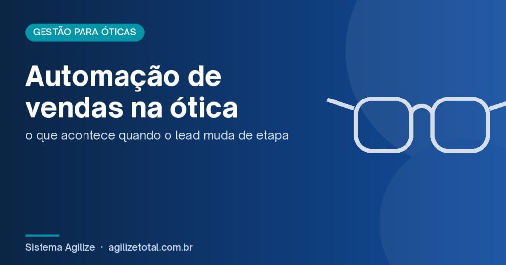 Capa do artigo "Automação de vendas na ótica", com ilustração de óculos sobre fundo azul