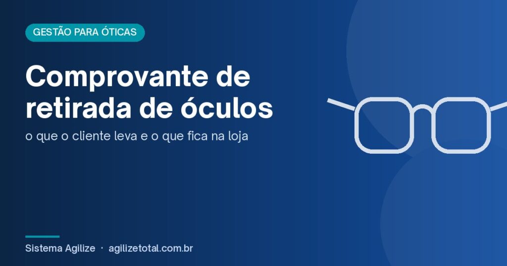 Capa do artigo "Comprovante de retirada de óculos", com ilustração de óculos sobre fundo azul