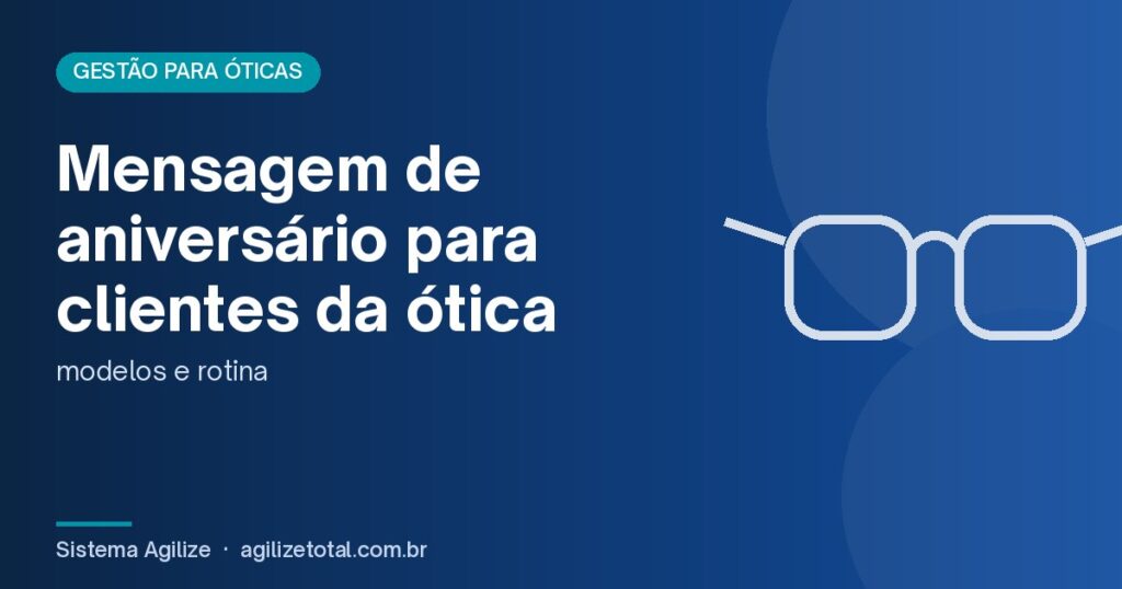 Capa do artigo "Mensagem de aniversário para clientes da ótica", com ilustração de óculos sobre fundo azul