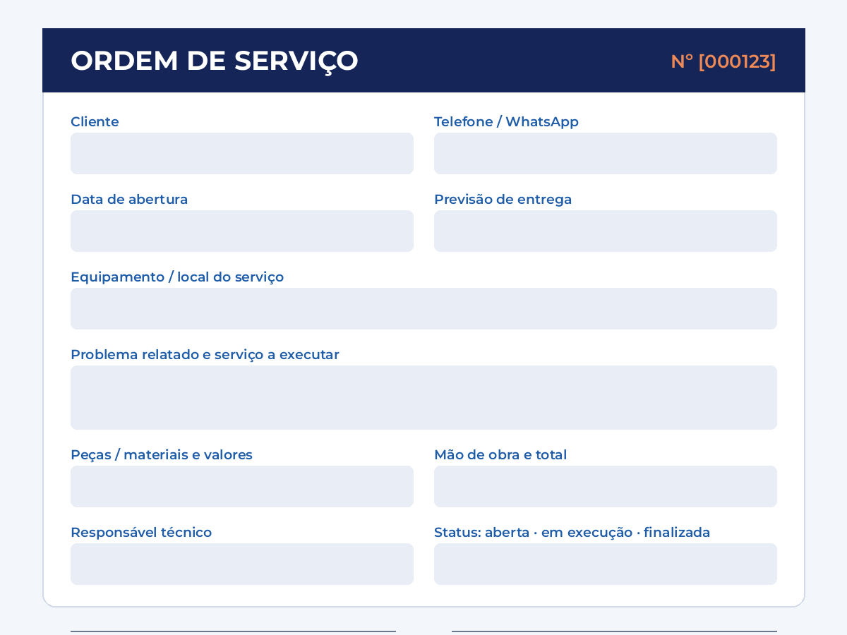 Ordem de serviço para ar-condicionado