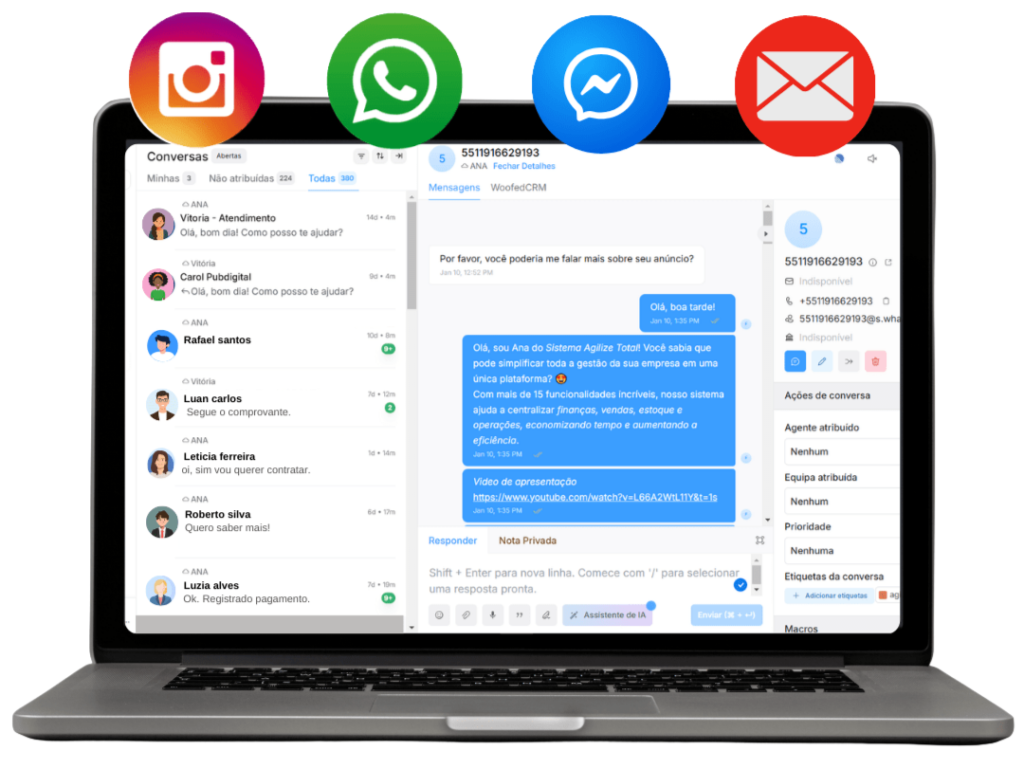 Atendimento pelo WhatsApp no Agilize Total para abrir ordem de serviço a partir da conversa